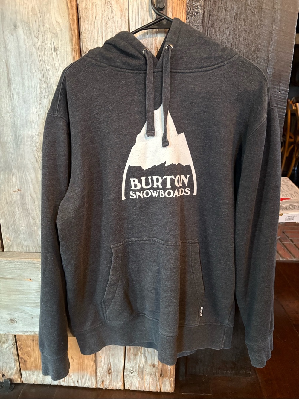 Burton Charcoal Gray Pullover Hoodie with White Mountain Logo